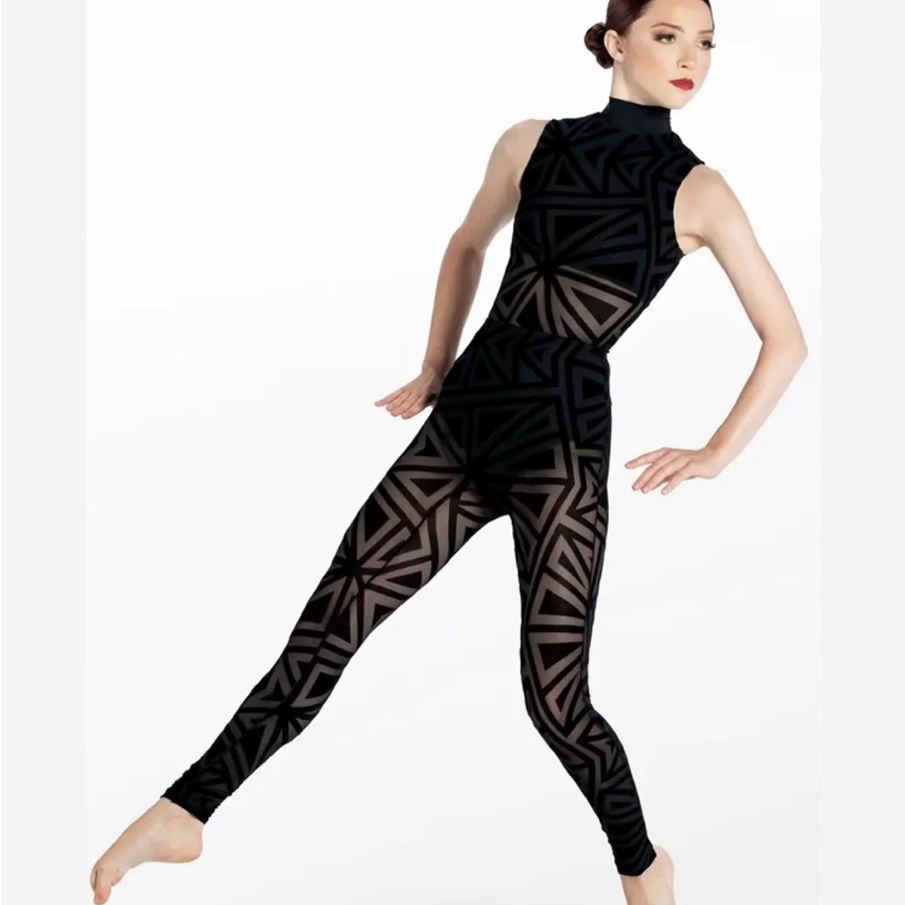 Weissman AS black sleeveless unitard knocking on forbidden door Style NV13212